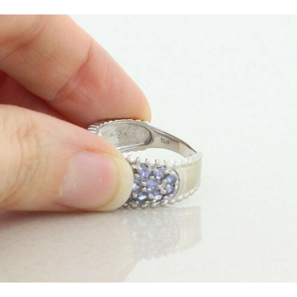 10k White Gold Natural Tanzanite Band Ring Size 6 1/4 Pave Ring - Picture 6 of 7